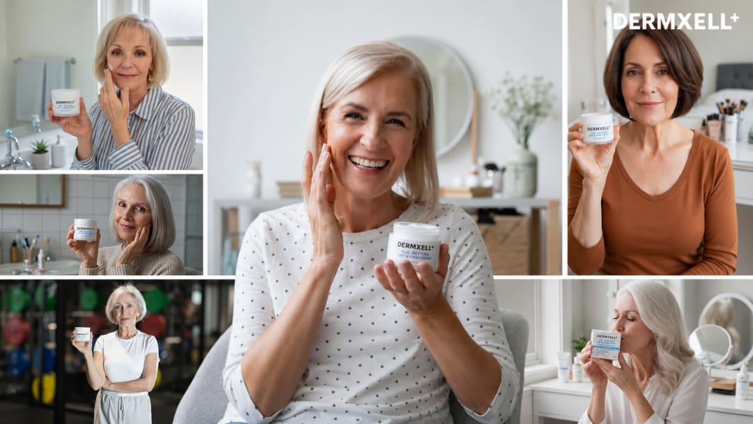 Women of all ages holding DERMXELL⁺ jars