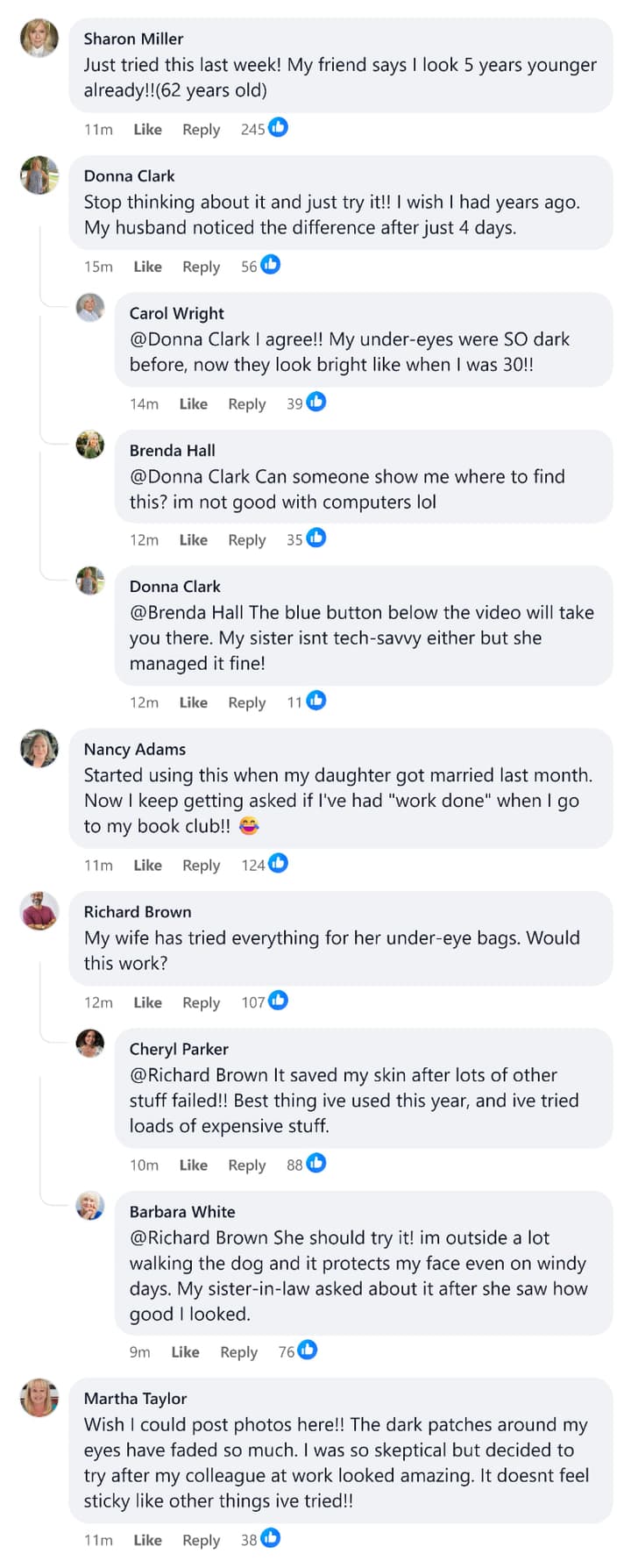 Facebook-style comment thread with women sharing their skincare results