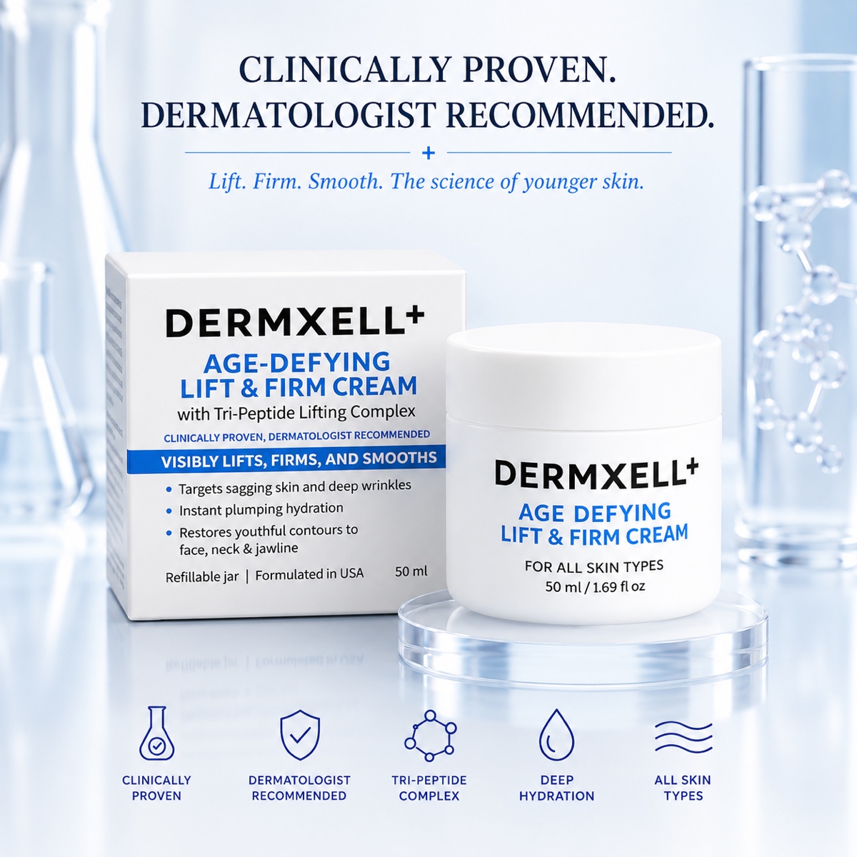 DERMXELL+ Age Defying Lift & Firm Cream — clinically proven, dermatologist recommended